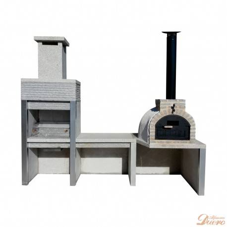 Horno, mesado y barbacoa de granito al frente con puerta y chimenea normalizada