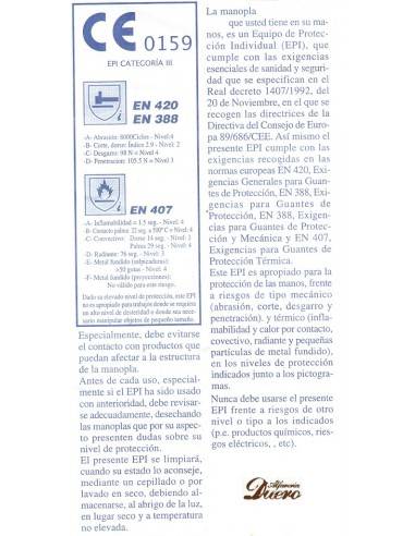 ficha técnica de guantes con cota de malla