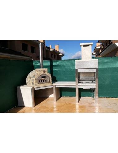 Horno puerta y chimenea inoxidable, mesa y barbacoa de granito
