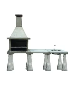 Barbacoa completa sobre pegollos con mesa y fregadero