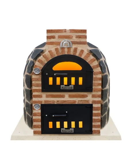 Horno de leña con Hornilla acabado piedra oscura