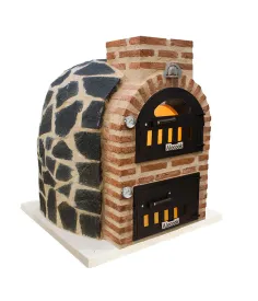 Horno de leña con Hornilla acabado piedra oscura