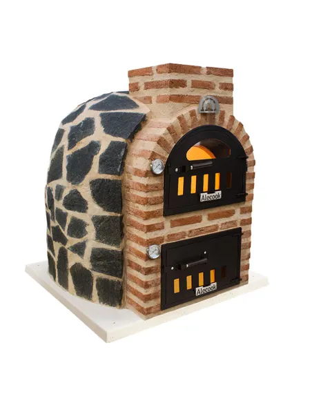 Horno de leña con Hornilla acabado piedra oscura