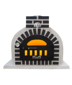 Horno de Leña acabado Corcho Proyectado con embocadura de ladrillo negro 2