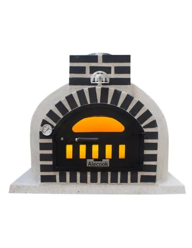 Horno de Leña acabado Corcho Proyectado con embocadura de ladrillo negro