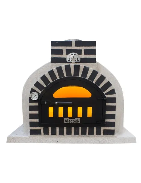 Horno de Leña acabado Corcho Proyectado con embocadura de ladrillo negro