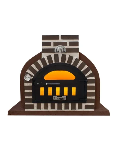 Horno de Leña acabado Corcho Proyectado marrón y embocadura de ladrillo marrón