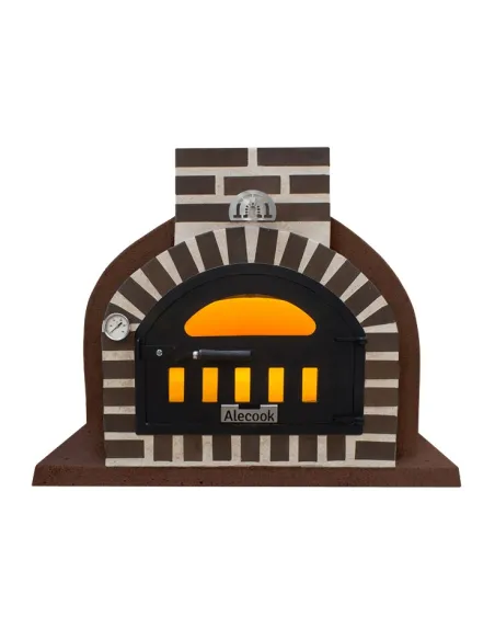 Horno de Leña acabado Corcho Proyectado marrón y embocadura de ladrillo marrón