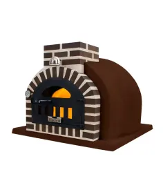 Horno de Leña acabado Corcho Proyectado marrón y embocadura de ladrillo marrón