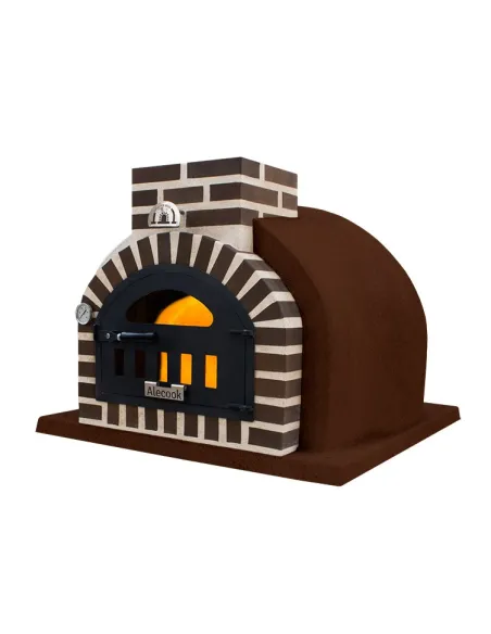 Horno de Leña acabado Corcho Proyectado marrón y embocadura de ladrillo marrón