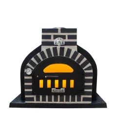 Horno de Leña embocadura ladrillo negro acabado exterior negro 2