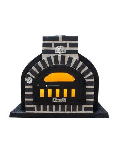 Horno de Leña embocadura ladrillo negro acabado exterior negro