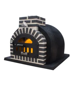 Horno de Leña embocadura ladrillo negro acabado exterior negro