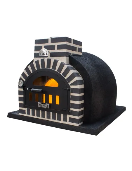 Horno de Leña embocadura ladrillo negro acabado exterior negro