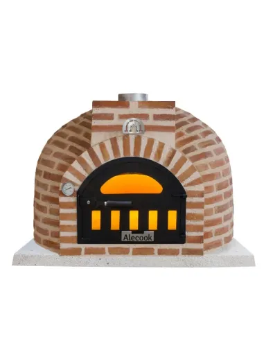 Imagen de horno de leña forrado de ladrillo rústico curvo