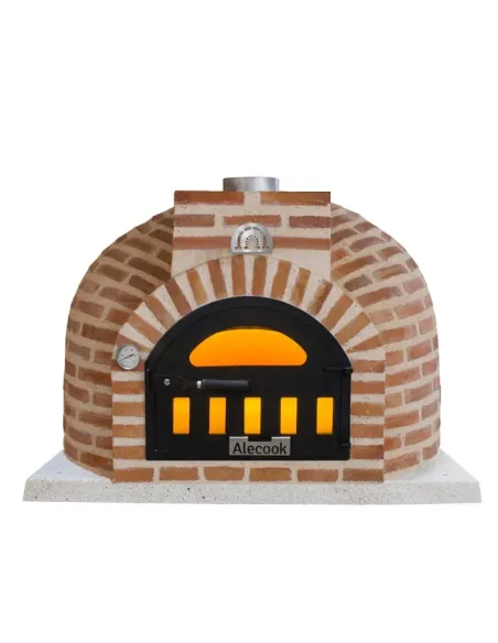 Imagen de horno de leña forrado de ladrillo rústico curvo