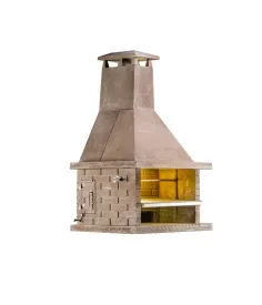 Barbacoa de hormigón refractario con brasero y doble chimenea 2