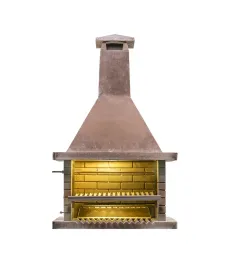 Barbacoa de hormigón refractario con brasero y doble chimenea