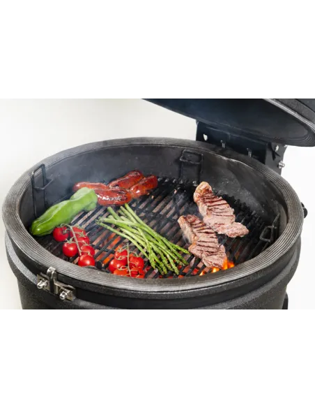Imágen  Kamado Alecook cocinando carnes y verduras